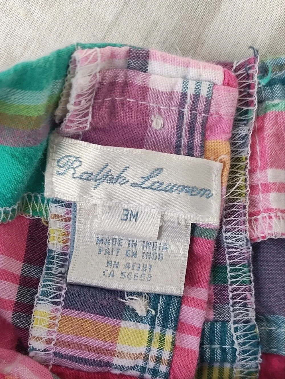 Ralph Lauren Logo Pink Multi Plaid Patchwork Ruffle Sundress Set Girls' 3 Months